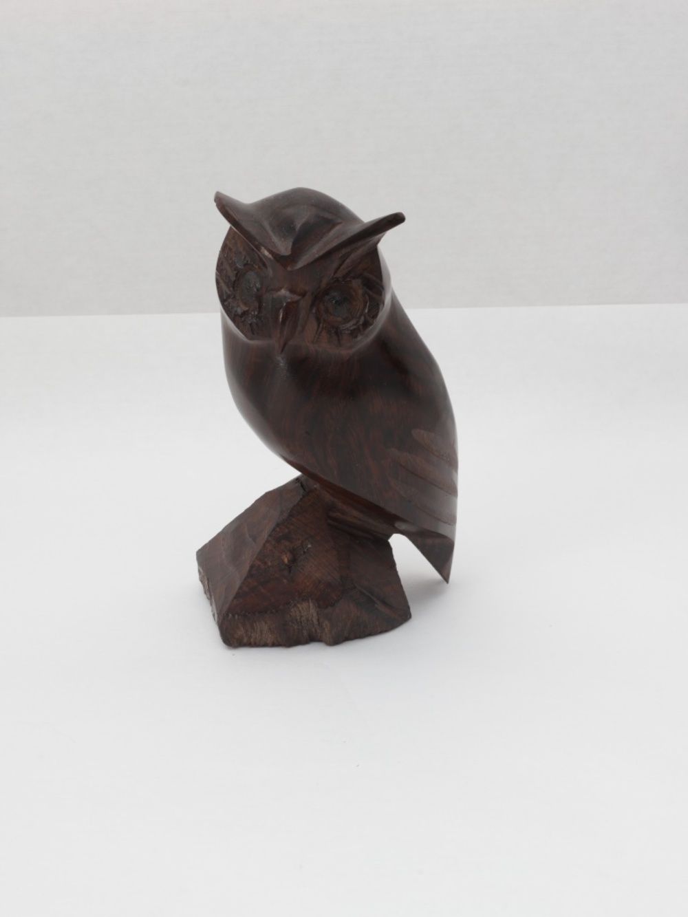 Vintage MCM Hand Carved Solid Ironwood Owl Figurine Wood Sculpture